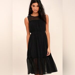 Lulu’s Afternoon Stroll Black Polka Dot Midi Dress